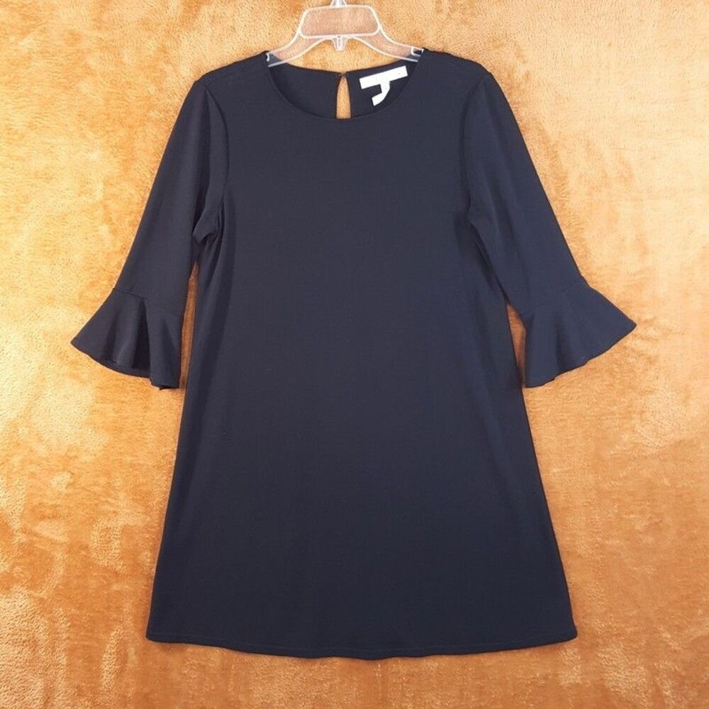 BCBG Generation Dress Womens Small Black Shift Bell Sleeve Keyhole Stretch LBD